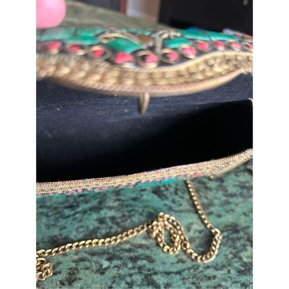 Vintage Cleopatra, like crystal stone bag, purse malachite, gold embellishments - Picture 9 of 11